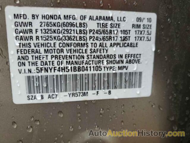 HONDA PILOT EXL, 5FNYF4H51BB041105