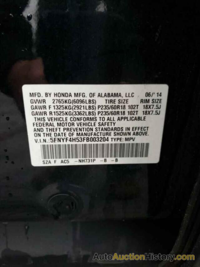 HONDA PILOT EXL, 5FNYF4H53FB003204