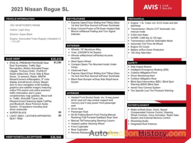 NISSAN ROGUE SL, 5N1BT3CB0PC784098