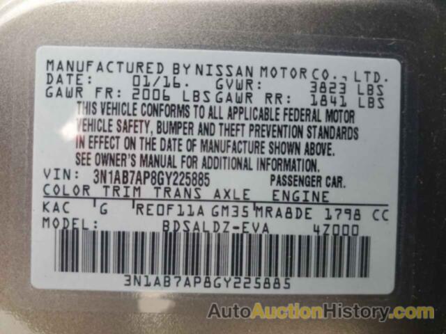 NISSAN SENTRA S, 3N1AB7AP8GY225885