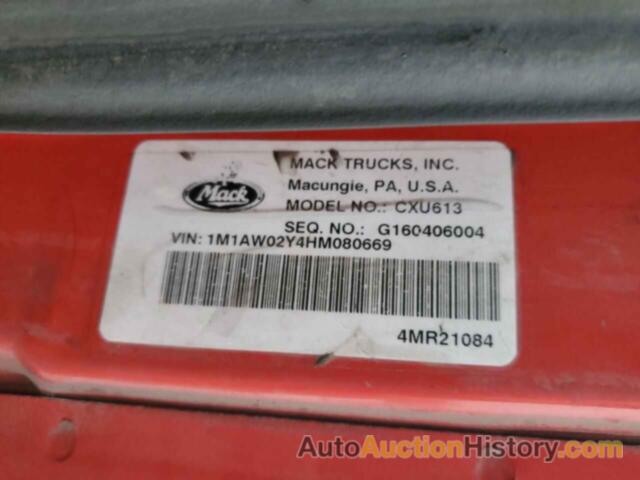 MACK ALL MODELS CXU600, 1M1AW02Y4HM080669