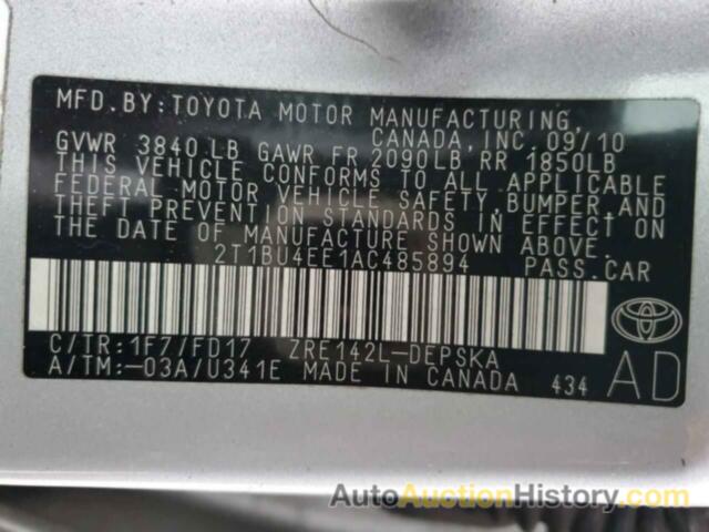 TOYOTA COROLLA BASE, 2T1BU4EE1AC485894