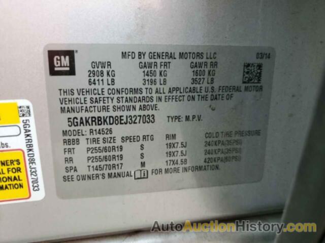 BUICK ENCLAVE, 5GAKRBKD8EJ327033