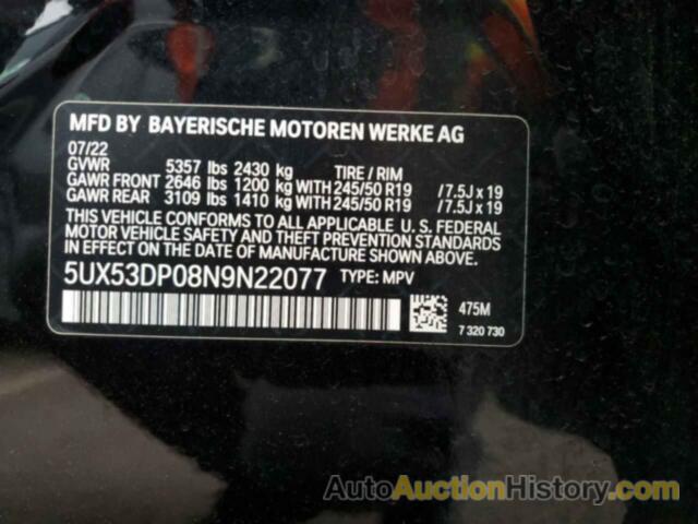 BMW X3 XDRIVE30I, 5UX53DP08N9N22077