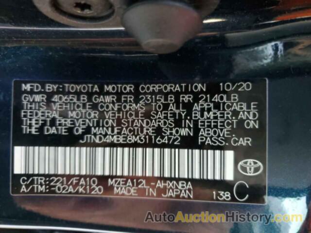 TOYOTA COROLLA SE, JTND4MBE8M3116472