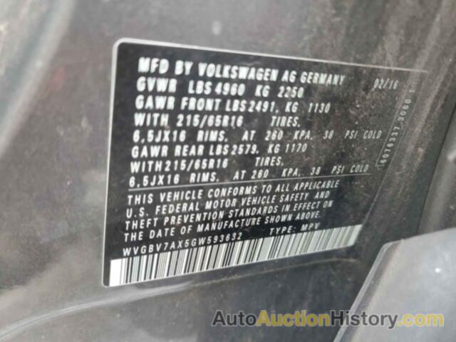 VOLKSWAGEN TIGUAN S, WVGBV7AX5GW593632