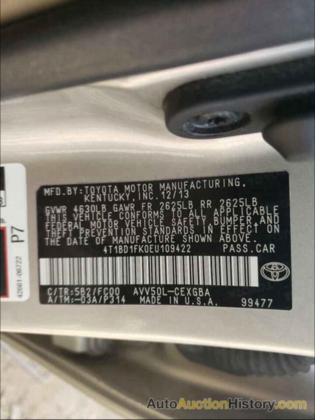 TOYOTA CAMRY HYBRID, 4T1BD1FK0EU109422