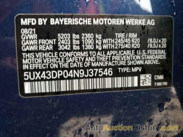 BMW X3 SDRIVE30I, 5UX43DP04N9J37546