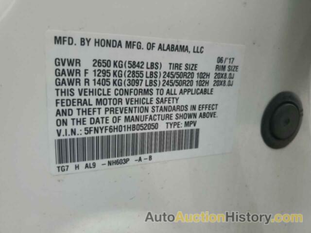 HONDA PILOT ELITE, 5FNYF6H01HB052050