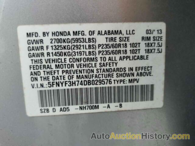 HONDA PILOT EXLN, 5FNYF3H74DB029576