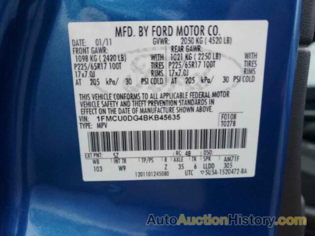 FORD ESCAPE XLT, 1FMCU0DG4BKB45635