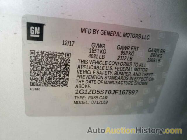 CHEVROLET MALIBU LT, 1G1ZD5ST0JF167997