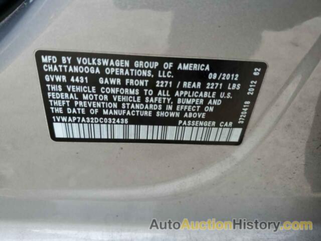 VOLKSWAGEN PASSAT S, 1VWAP7A32DC032435