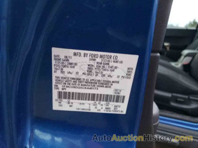 FORD ESCAPE XLT, 1FMCU9DGXCKA45173