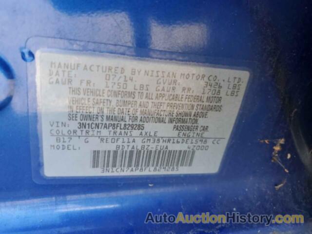 NISSAN VERSA S, 3N1CN7AP8FL829285