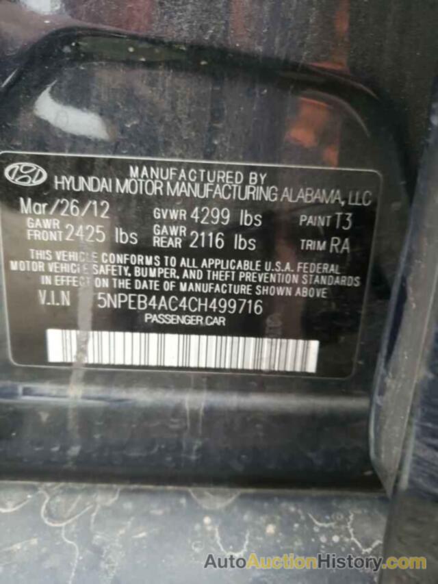 HYUNDAI SONATA GLS, 5NPEB4AC4CH499716