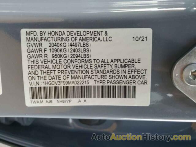 HONDA ACCORD TOURING HYBRID, 1HGCV3F99MA022215