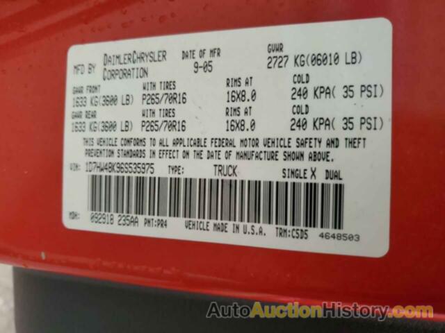 DODGE DAKOTA QUAD SLT, 1D7HW48K96S535975