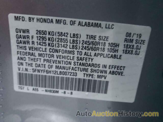 HONDA PILOT LX, 5FNYF6H12LB007233