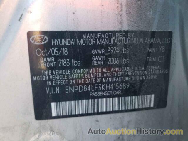 HYUNDAI ELANTRA SEL, 5NPD84LF3KH415689