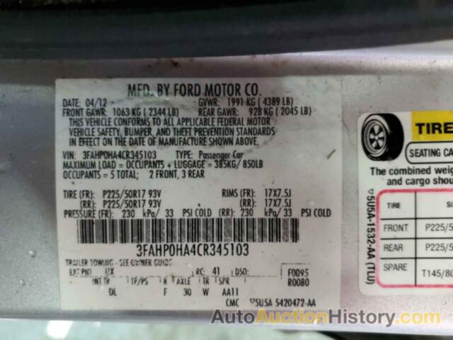 FORD FUSION SE, 3FAHP0HA4CR345103