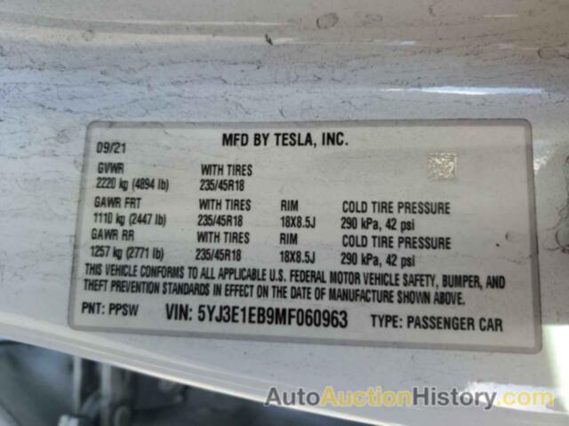 TESLA MODEL 3, 5YJ3E1EB9MF060963