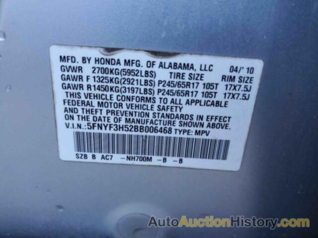 HONDA PILOT EXL, 5FNYF3H52BB006468