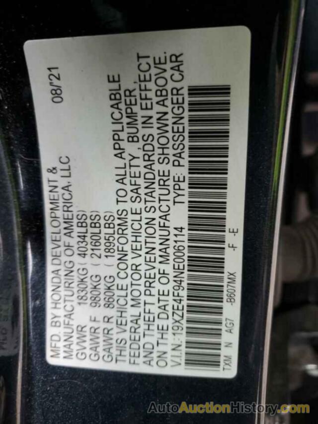 HONDA INSIGHT TOURING, 19XZE4F94NE006114