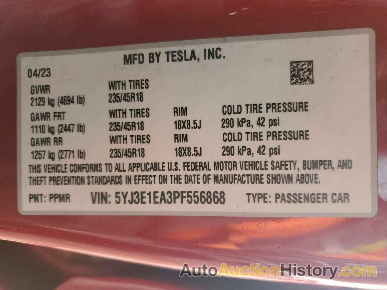 TESLA MODEL 3, 5YJ3E1EA3PF556868