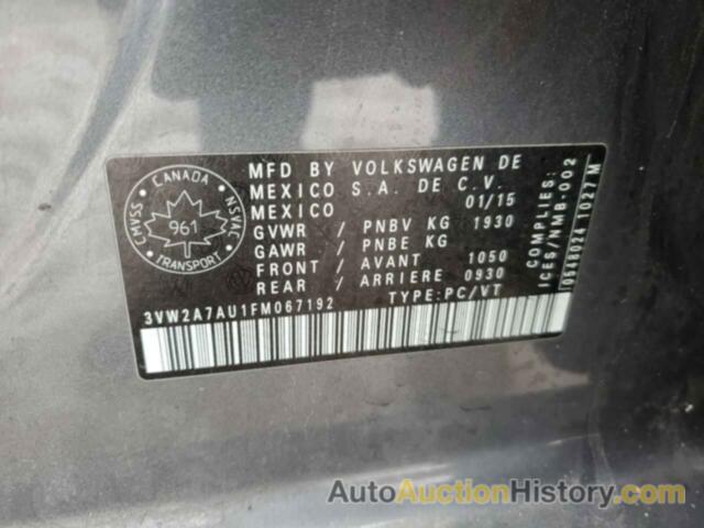 VOLKSWAGEN GOLF TDI, 3VW2A7AU1FM067192