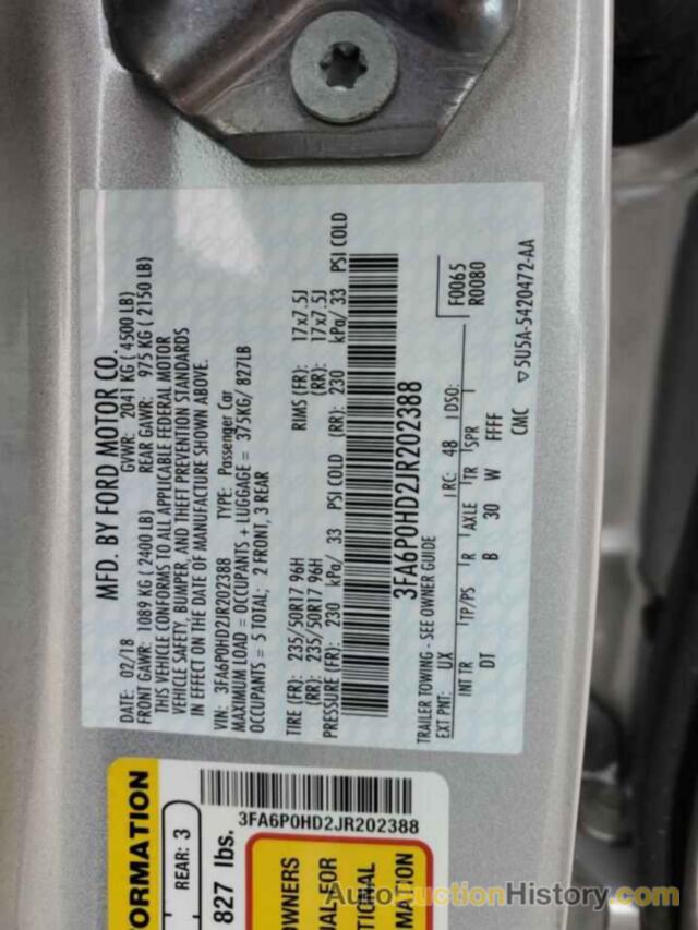 FORD FUSION SE, 3FA6P0HD2JR202388