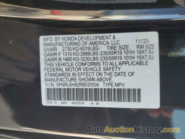 HONDA ODYSSEY TOURING, 5FNRL6H82RB020504