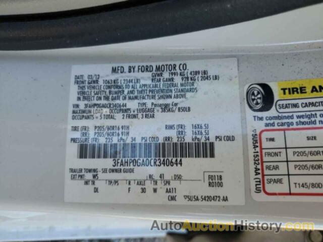 FORD FUSION S, 3FAHP0GA0CR340644