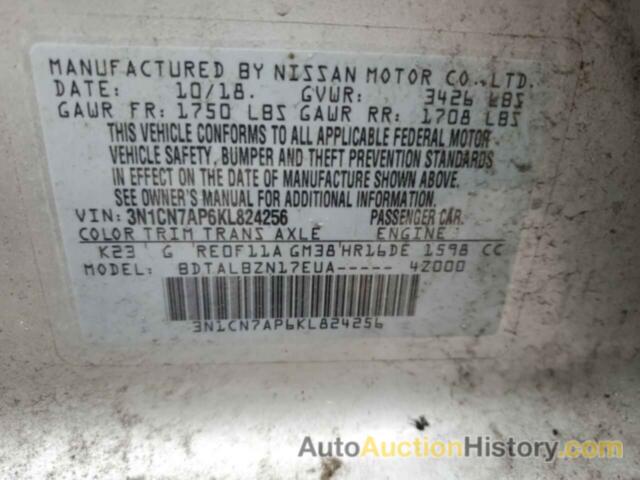 NISSAN VERSA S, 3N1CN7AP6KL824256