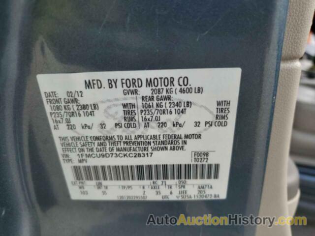 FORD ESCAPE XLT, 1FMCU9D73CKC28317