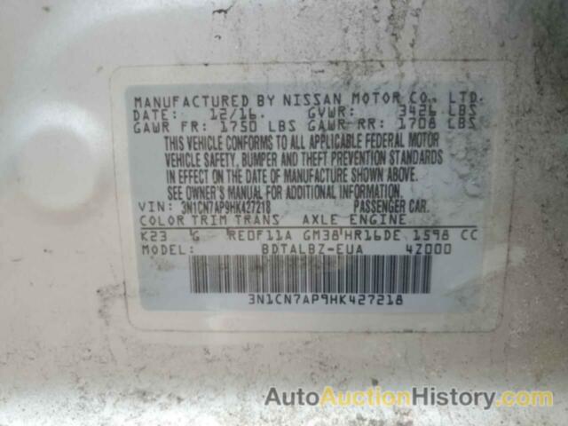 NISSAN VERSA S, 3N1CN7AP9HK427218