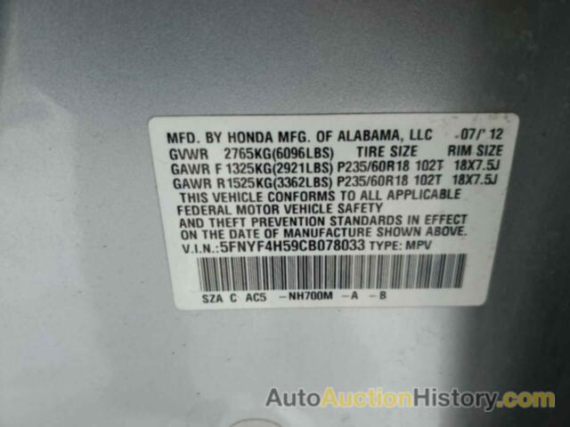 HONDA PILOT EXL, 5FNYF4H59CB078033