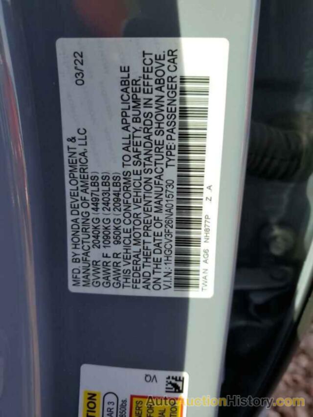 HONDA ACCORD HYBRID SPORT, 1HGCV3F26NA015730