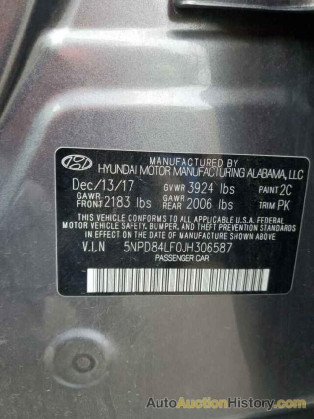 HYUNDAI ELANTRA SEL, 5NPD84LF0JH306587