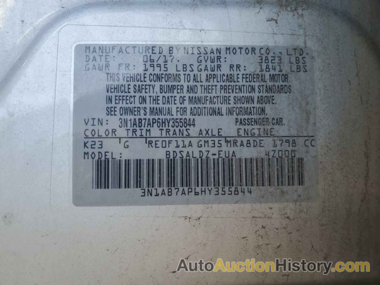 NISSAN SENTRA S, 3N1AB7AP6HY355844