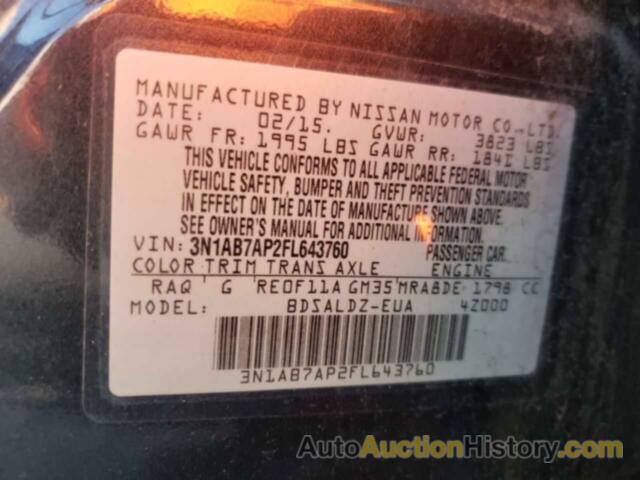 NISSAN SENTRA S, 3N1AB7AP2FL643760