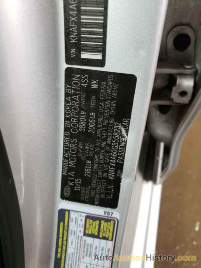 KIA FORTE LX, KNAFX4A60G5558232