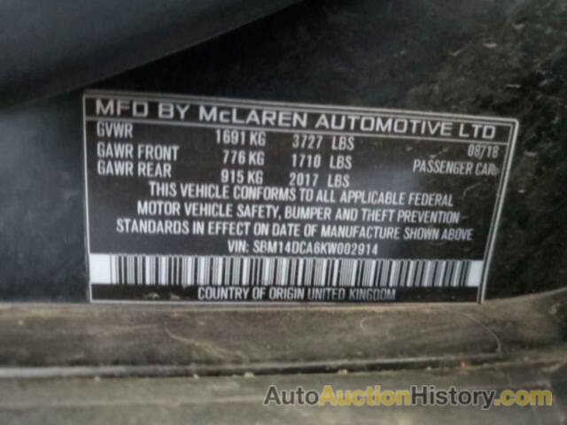 MCLAREN AUTOMOTIVE ALL MODELS, SBM14DCA6KW002914