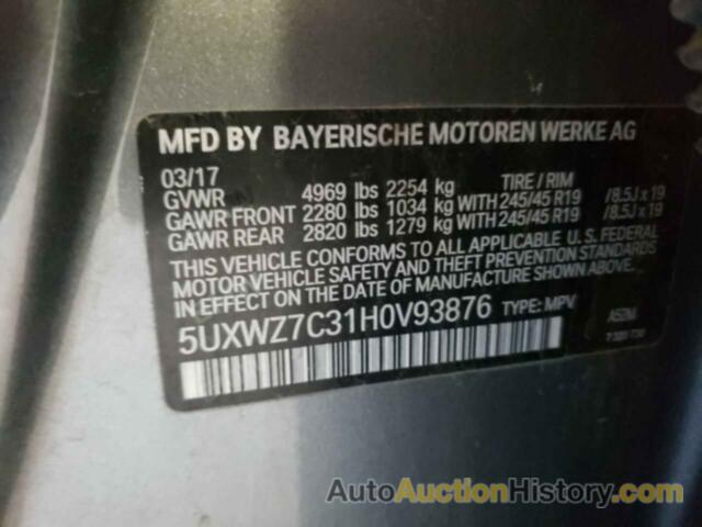 BMW X3 SDRIVE28I, 5UXWZ7C31H0V93876
