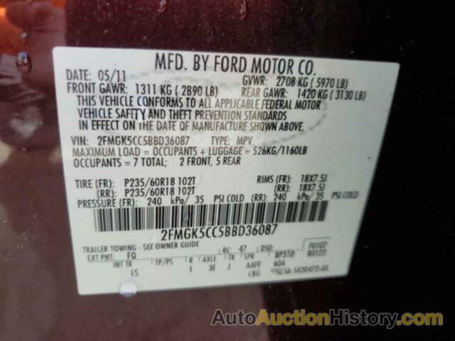 FORD FLEX SEL, 2FMGK5CC5BBD36087