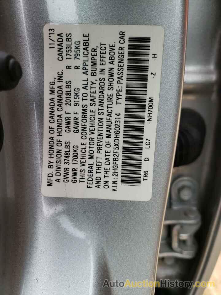 HONDA CIVIC LX, 2HGFB2F5XDH602314