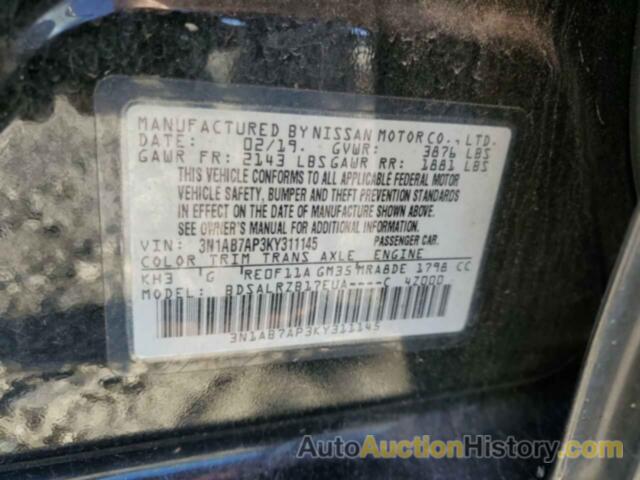 NISSAN SENTRA S, 3N1AB7AP3KY311145