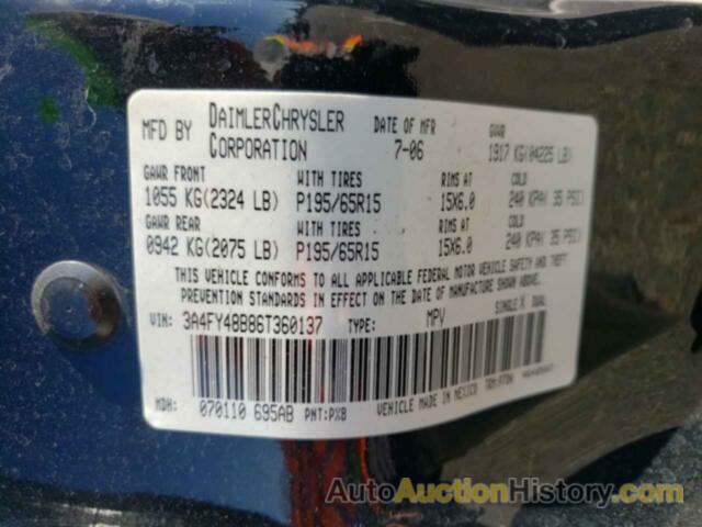 CHRYSLER PT CRUISER, 3A4FY48B86T360137