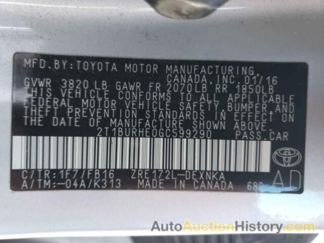 TOYOTA COROLLA L, 2T1BURHE0GC599290