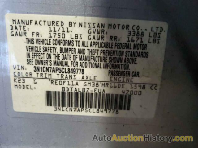 NISSAN VERSA S, 3N1CN7AP5CL849778